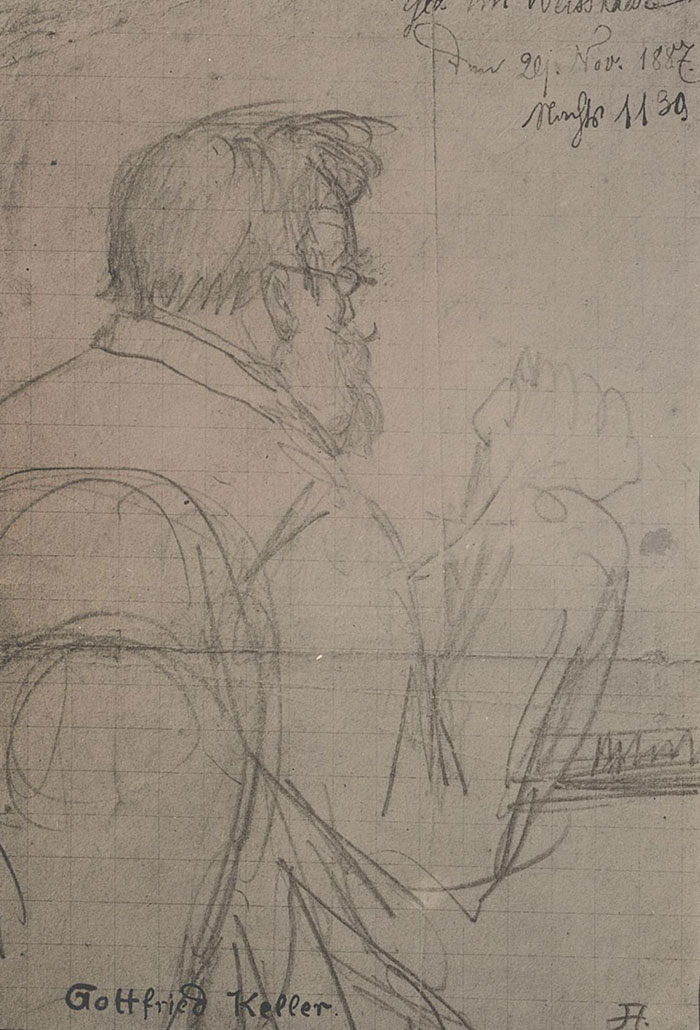 Horlacher, Jakob: Gottfried Keller : gez. im Weisshaar den 29. Nov. 1887. Nachts 11.30. Zentralbibliothek Zürich, GKN 324